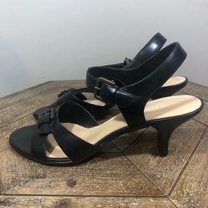 Naturalizer Black Leather Open Toe Heeled Sandals Size 6.5